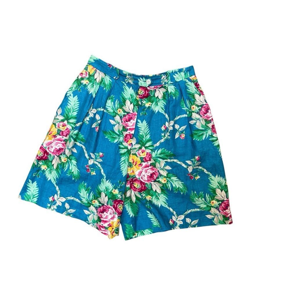 Vintage Lauren Ralph Lauren Linen Floral Shorts Sz 6 High Waist Tropical Summer